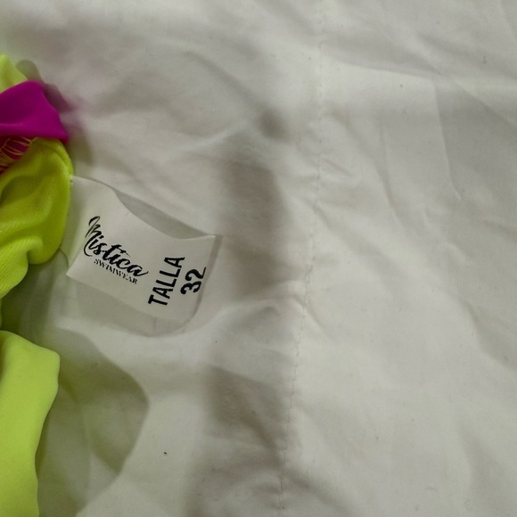 MISTICA SWIMWEAR Made in Columbia Neon Yellow and Blue Bikini Set Sz 32 or S - Picture 5 of 6